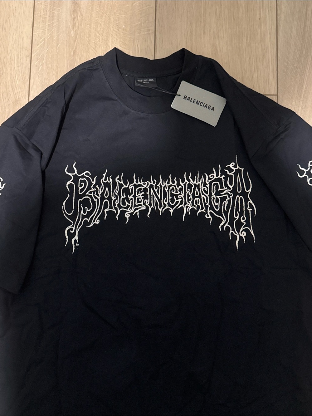 Balenciaga Black T-Shirt with White Flame Logo